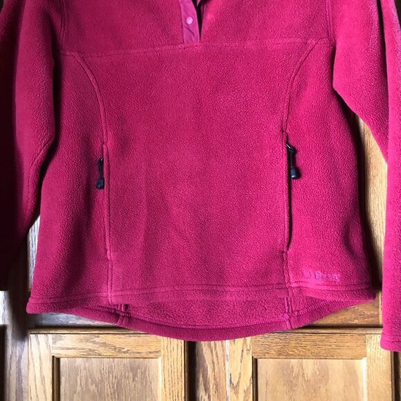 LL Bean Women’s Vintage 1/4 Snap Fleece Pullover Sweater Pockets Pop of Red - S - Picture 5 of 12